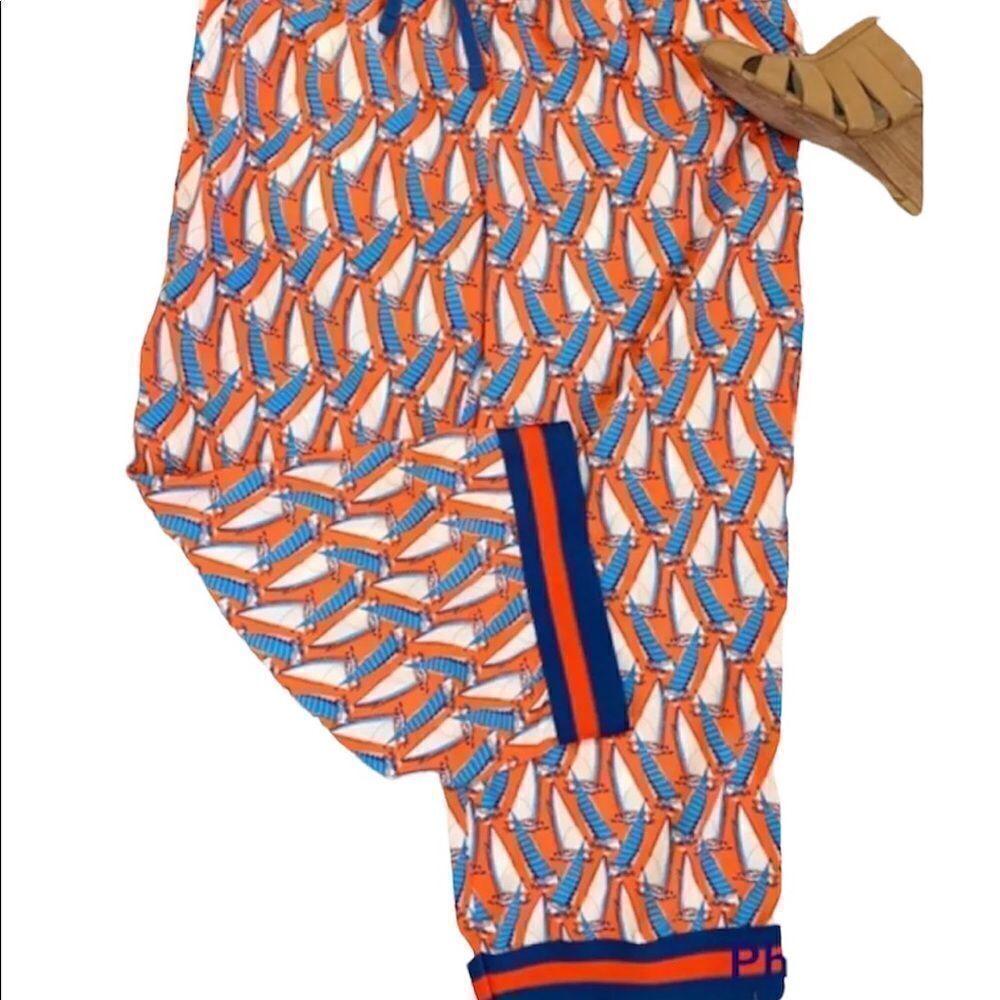 Mark. Sailboat Capri Satin Plus Size Pants Orange/Blue Beach Loungewear 1X